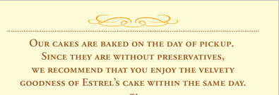 Estrel\'s Caramel Cake Menu