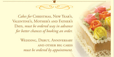 Estrel\'s Caramel Cake Menu