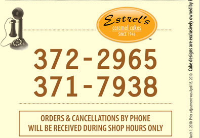 Estrel\'s Caramel Cake Menu