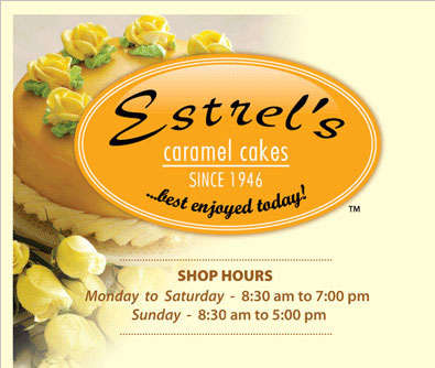 Estrel\'s Caramel Cake Menu
