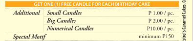 Estrel's Caramel Cake Menu
